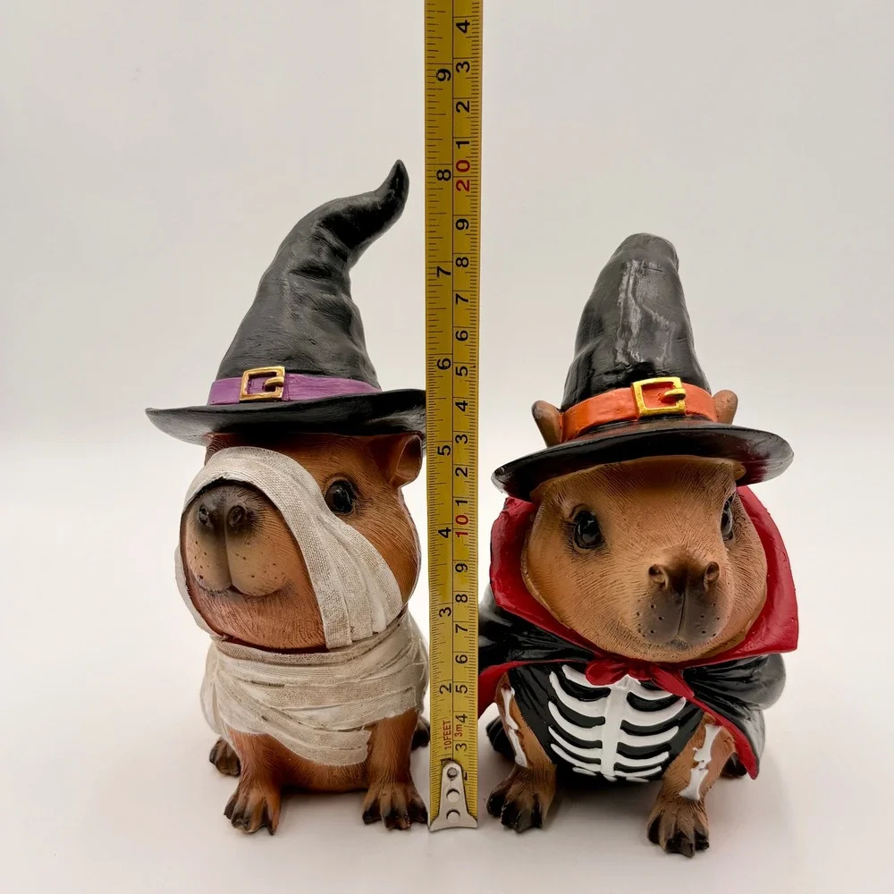 Halloween Capybara Figurine Set 2 Mummy Skeleton Vampire Witch Hat Decor Hamster